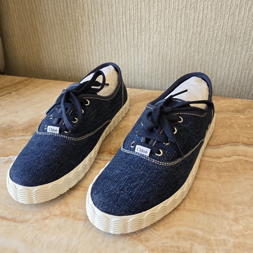 Chloe Denim Robyn Lace-Up Sneakers MSRP $550